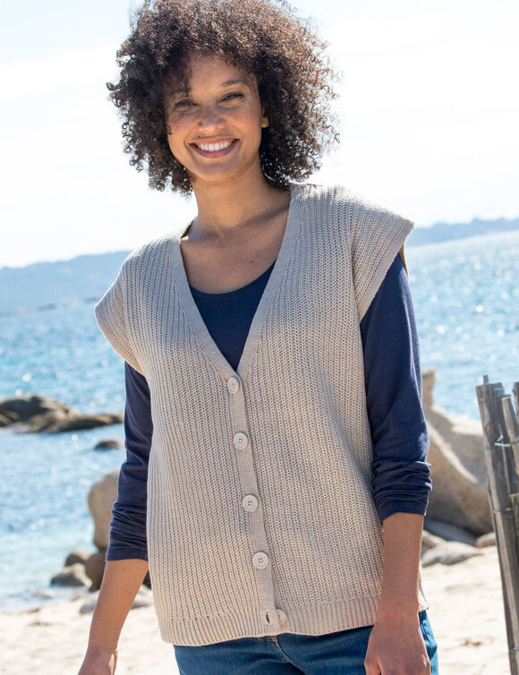 Gilet sans manches boutonné (beige chiné) Gilet sans manches boutonné (beige chiné)